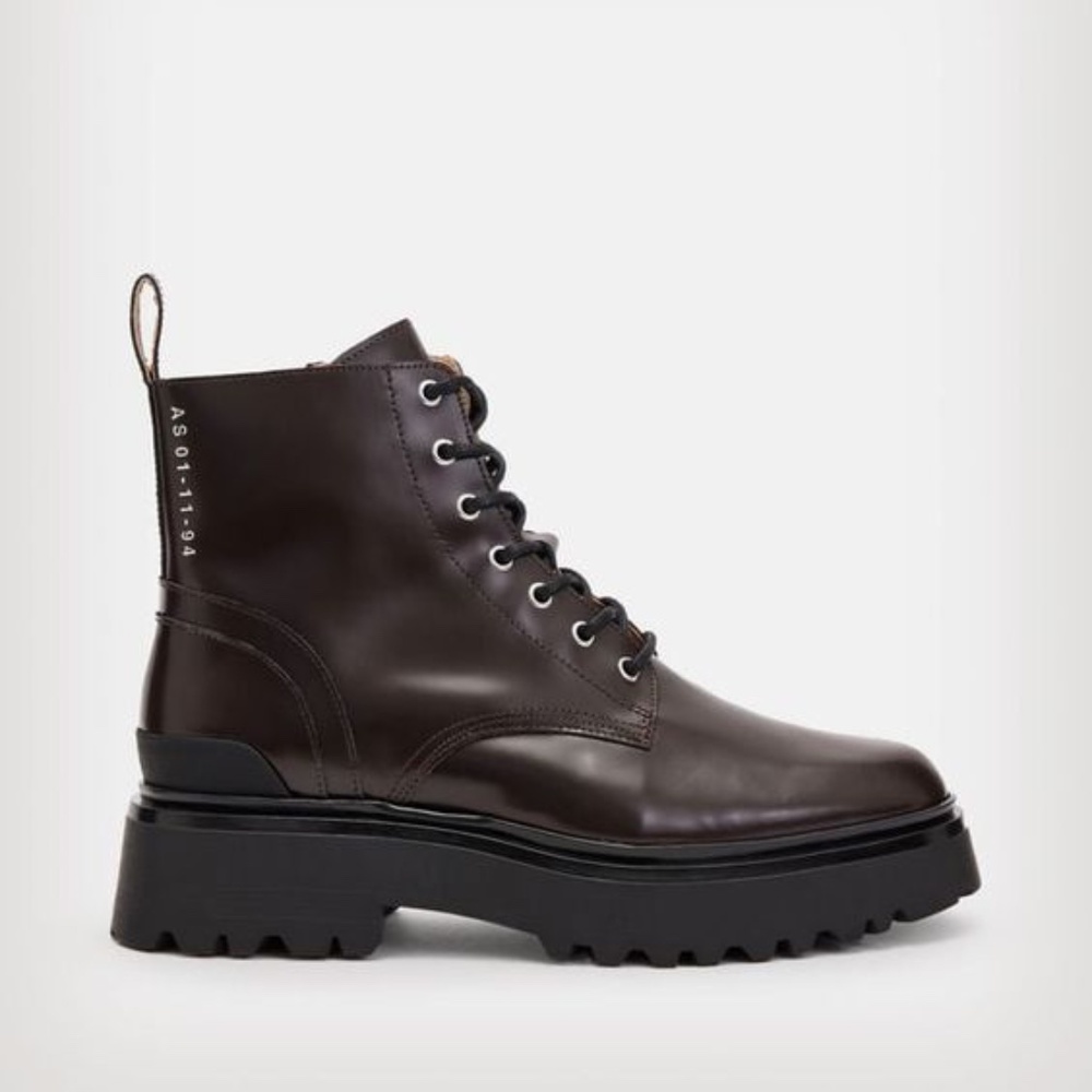 ALLSAINTS Womens Burgundy Dark Brown Flint Leather Boots Size US 8